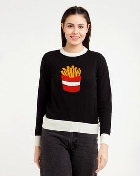 graphic knit round-neck pullover