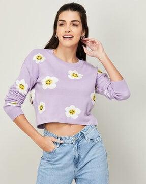 graphic pattern crop sweatshirt