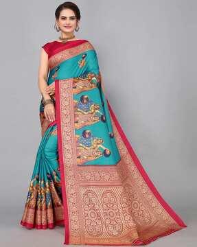 graphic pattern saree with zari border