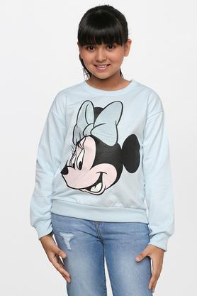 graphic polyester high neck girls sweatshirt - powder blue