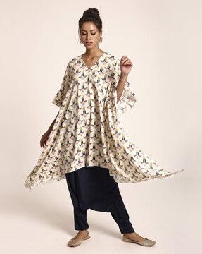 graphic print a-line kurta set