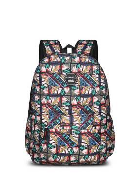 graphic print back pack with zip-closure