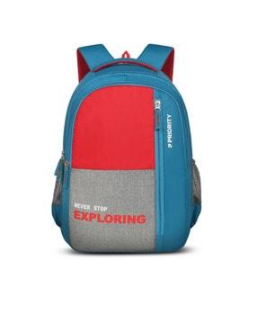 graphic print back pack with zip-closure