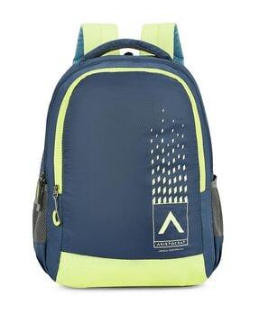 graphic print back pack with zip-closure