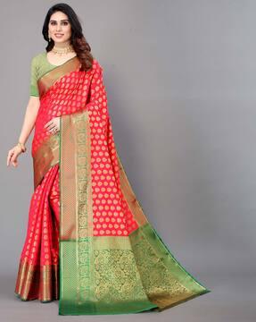 graphic print banarasi silk saree with border