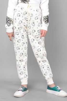 graphic print blended fabric slim fit girls track pants - white