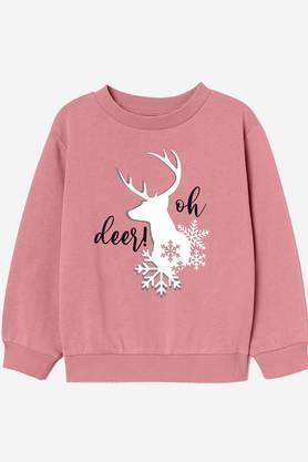 graphic print blended regular fit girls sweatshirt - pink