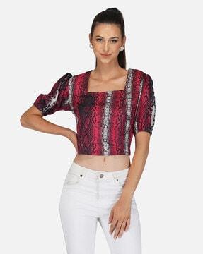 graphic print blouson crop top