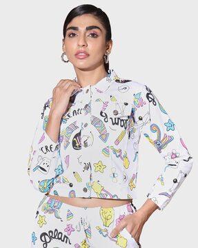 graphic print button-front jacket