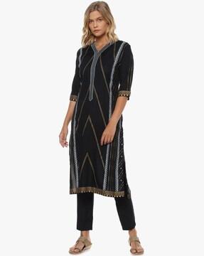 graphic print casual kurta with pants