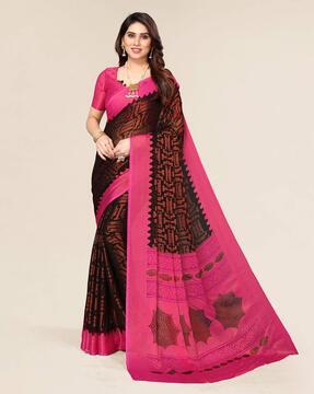 graphic print chiffon saree with border