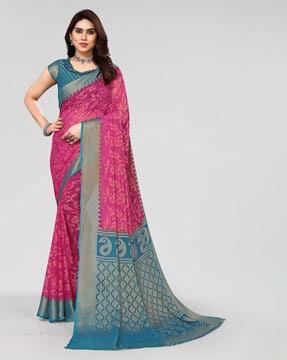 graphic print chiffon saree with border