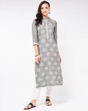 graphic print collar-neck kurta