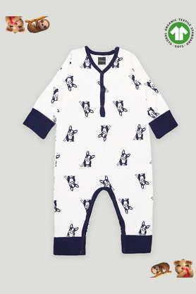 graphic print cotton boys romper - blue