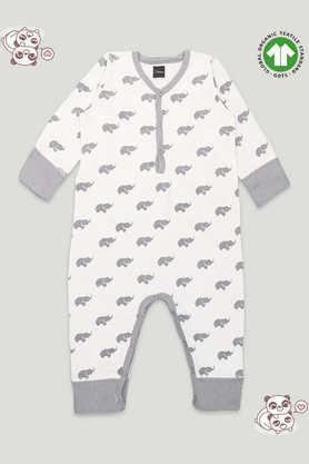 graphic print cotton boys romper - grey