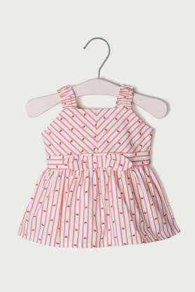 graphic print cotton girls casual wear dress - peach