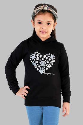 graphic print cotton hooded girls sweatshirt - black