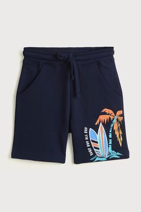 graphic print cotton regular fit boys shorts - navy