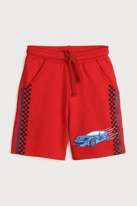 graphic print cotton regular fit boys shorts - red
