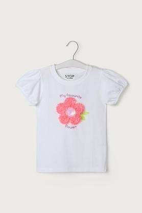 graphic print cotton regular fit girls top - white