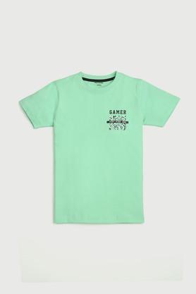 graphic print cotton round neck boys t-shirt - green