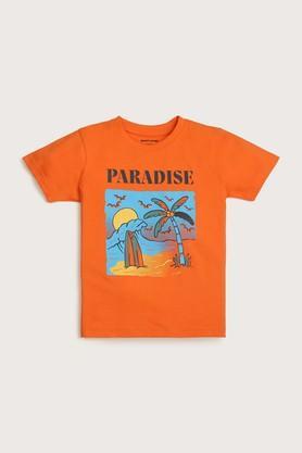 graphic print cotton round neck boys t-shirt - orange