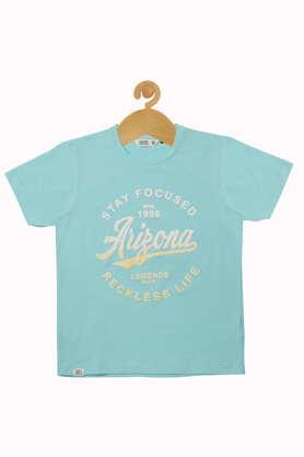 graphic print cotton round neck boys t-shirt - sky blue