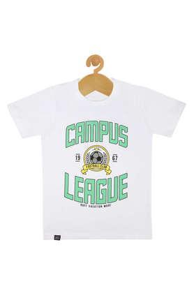 graphic print cotton round neck boys t-shirt - white