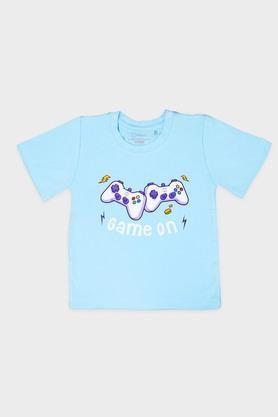 graphic print cotton round neck girls t-shirt - blue