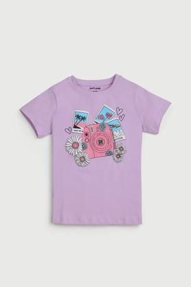 graphic print cotton round neck girls t-shirt - lilac