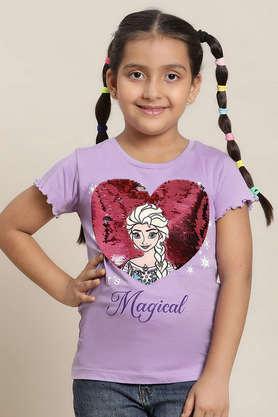 graphic print cotton round neck girls t-shirt - lilac