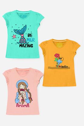 graphic print cotton round neck girls t-shirt - multi