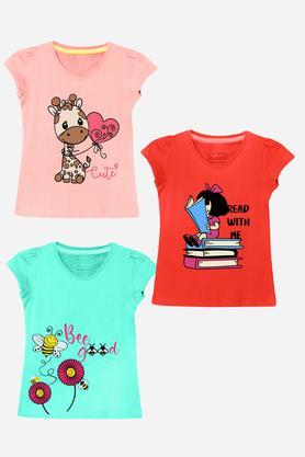 graphic print cotton round neck girls t-shirt - multi