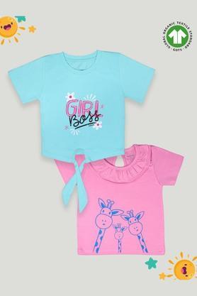 graphic print cotton round neck girls t-shirt - pack of 2 - multi