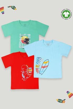 graphic print cotton round neck kids unisex t-shirt - pack of 3 - multi
