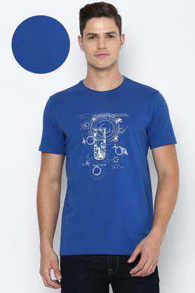 graphic print cotton round neck men's t-shirt - blue