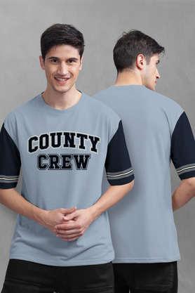 graphic print cotton round neck men's t-shirt - grey