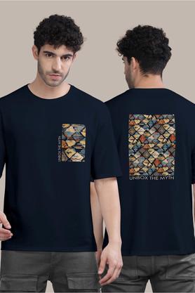 graphic print cotton round neck men's t-shirt - navy
