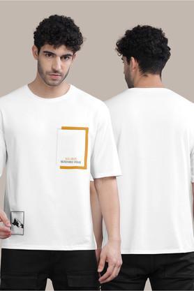 graphic print cotton round neck men's t-shirt - off white