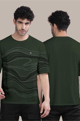 graphic print cotton round neck men's t-shirt - olive