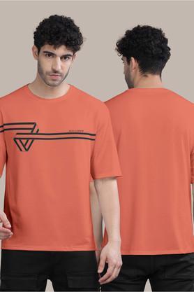 graphic print cotton round neck men's t-shirt - orange