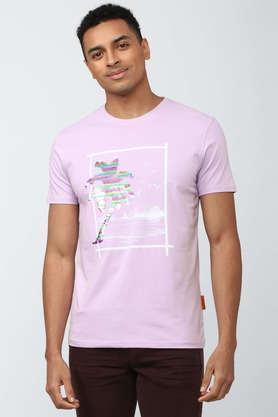 graphic print cotton round neck men's t-shirt - pink