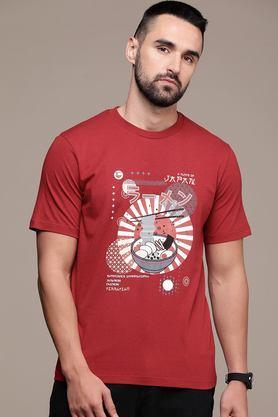 graphic print cotton round neck men's t-shirt - red