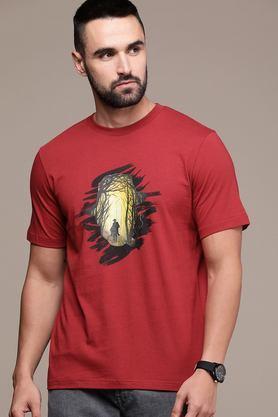 graphic print cotton round neck men's t-shirt - red