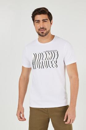 graphic print cotton round neck men's t-shirt - white