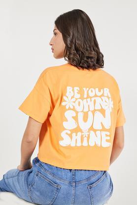 graphic print cotton round neck women's t-shirt - orange