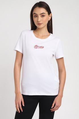 graphic print cotton round neck women's t-shirt - white