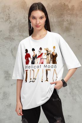 graphic print cotton round neck women's t-shirt - white