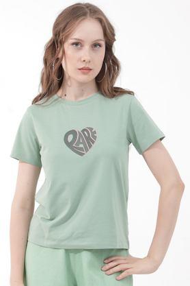 graphic print cotton women's t-shirt - green