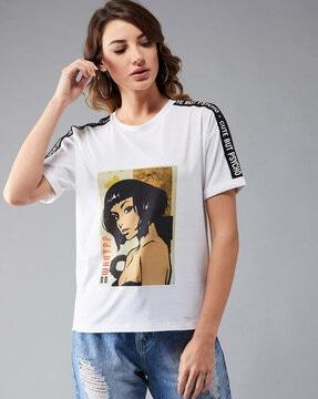 graphic print crew-neck t-shirt with contrast strap